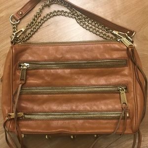 Rebecca Minkoff 3-Zipper Tan Bag with Fringe